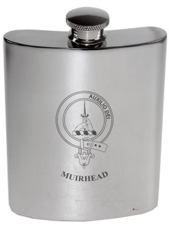 Muirhead Family Crest 6oz Polished Pewter Kidney Flask
