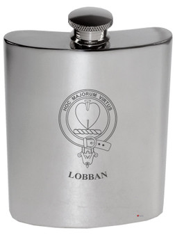 Lobban Family Crest 6oz Polished Pewter Kidney Flask