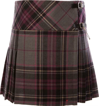 Ladies Pure Wool Tartan Billie Kilt 15" Length Grey Purple