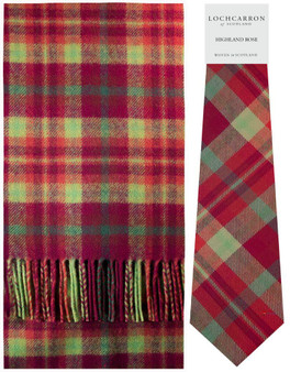 Highland Rose Tartan Brushwool Scarf & Tie Gift Set Scottish Clan