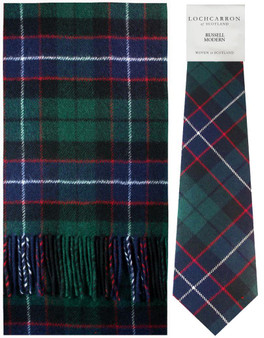 Russell Modern Tartan Brushwool Scarf & Tie Gift Set Scottish Clan