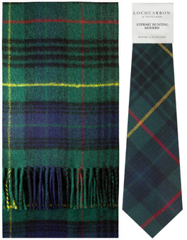 Stewart Hunting Modern Tartan Brushwool Scarf & Tie Gift Set Scottish Clan