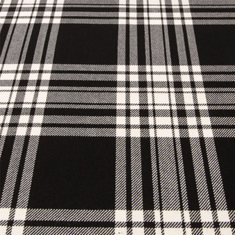 Light Weight 10oz Fabric Material Menzies Black-White Modern Tartan 1 Metre