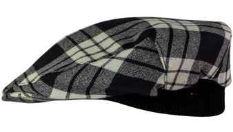 Mens Tartan Flat Cap MacFarlane Black and White Modern Tartan Plaid Design Mens and Womens One size Elasticated Band Comfort Fit Scottish Made