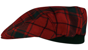 Mens Tartan Flat Cap MacDonald Lord Of The Isles Red Modern Tartan Plaid Design Mens and Womens One size Elasticated Band Comfort Fit Scottish Made