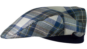 Mens Tartan Flat Cap Stewart Muted Blue Weathered Tartan Plaid Design Mens and Womens One size Elasticated Band Comfort Fit Scottish Made