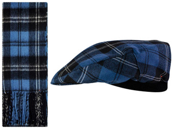 Lambswool Scarf & Flat Cap Matching Gift Set Ramsay Blue Ancient Tartan Plaid One Size