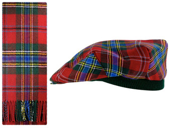 Lambswool Scarf & Flat Cap Matching Gift Set MacLean Of Duart Modern Tartan Plaid One Size