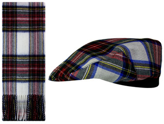 Lambswool Scarf & Flat Cap Matching Gift Set Stewart Dress Modern Tartan Plaid One Size