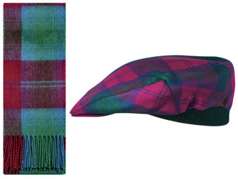 Lambswool Scarf & Flat Cap Matching Gift Set Lindsay Ancient Tartan Plaid One Size