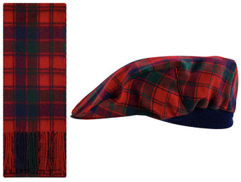 Lambswool Scarf & Flat Cap Matching Gift Set Robertson Red Modern Tartan Plaid One Size
