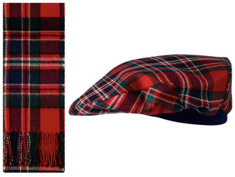 Lambswool Scarf & Flat Cap Matching Gift Set MacFarlane Modern Tartan Plaid One Size