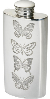 Small 2oz Pewter Purse Flask with Butterfly Design Can be Engraved on Back Small 2oz Pewter Purse Flask with Butterfly Design Can be Engraved on Back