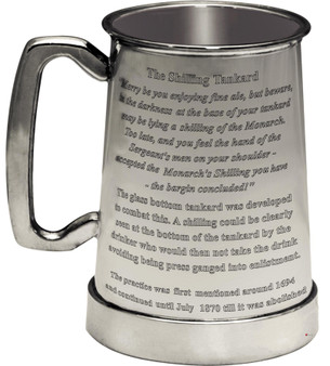The King's Shilling 1pt Tankard Glass Bottom Hand Made English Pewter Tankard with C Shaped Handle - Beer tankard with Engraved Custom Text The King's Shilling 1pt Tankard Glass Bottom Hand Made English Pewter Tankard with C Shaped Handle - Beer tankard with Engraved Custom Text