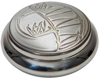 Round Georgian Pewter Trinket Box Embossed Knox inspired Design on Lid Bright Polished Finish Ideal for Engraving Made in the UK
