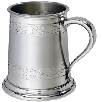 Pewter Tankard Half Pint Double Embossed celtic band Top and bottom of Tankard body Swan Handle High Quality 100% Pure Pewter Beer tankard Can Be Engraved Custom Text - Gift for Him/Her Made in the UK