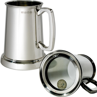 Pewter King's Shilling Tankard 1 Pint Plain with Feature Touchmark