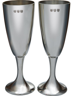 Pair of Celebration Wedding Champagne Flutes Satin Finish Polished Pewter Touchmarked near top Rim in a Silk Lined Presentation Box - Made in the UK Pair of Celebration Wedding Champagne Flutes Satin Finish Polished Pewter Touchmarked near top Rim in a Silk Lined Presentation Box - Made in the UK