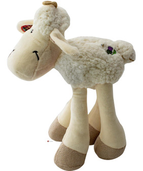 Sheep Soft Toy with Long Legs Soft White Fur with Embroidered Thistle