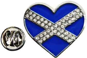 Scottish Crystal Stones Pin Badge Heart shape Saltire Scotland Flag Lapel Pin