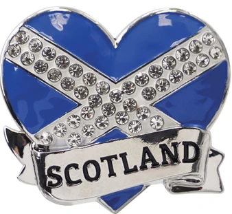 Enamel Fridge Magnet Saltire Heart Crystal Bling with Scotland Banner
