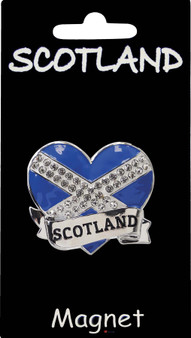 Enamel Fridge Magnet Saltire Heart Crystal Bling with Scotland Banner