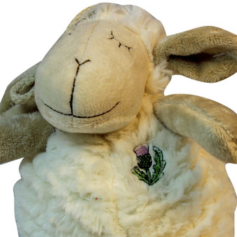 Sleepy Sheep Soft Toy Soft White Fur with Scottish Thistle Badge