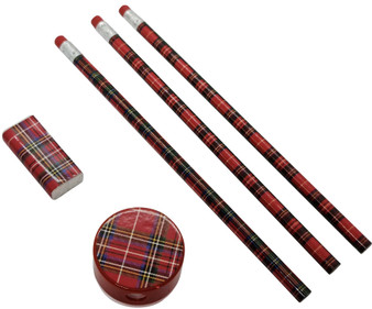Tartan Pencil Rubber & Sharpener Stationery Gift Set Royal Stewart