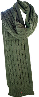 Scarf Cable Knit Olive Green Saltire Logo Unisex Chunky Soft Thick