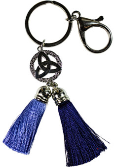 Metal Trinity Knot Keyring Traditional Scottish with Blue and Purple Tassels Celtic Design