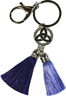 Metal Trinity Knot Keyring Traditional Scottish with Blue and Purple Tassels Celtic Design