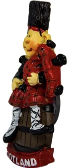Resin Scottish Fridge Magnet With Piper On Barrel Design