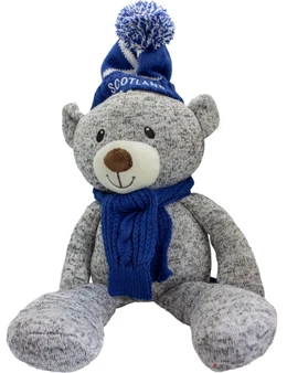 Sitting Grey Bear With Blue Saltire Hat & Scarf With Nose Cute Eyes Plush Soft Toy Gift for Kids