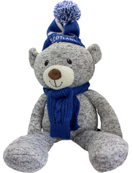 Sitting Grey Bear With Blue Saltire Hat & Scarf With Nose Cute Eyes Plush Soft Toy Gift for Kids Sitting Grey Bear With Blue Saltire Hat & Scarf With Nose Cute Eyes Plush Soft Toy Gift for Kids