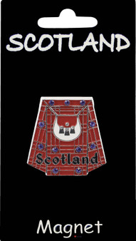 Enamel Fridge Magnet Red Kilt Crystal Bling with Scotland Banner
