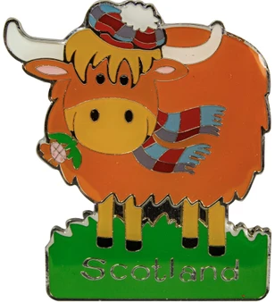 Highland Cow Fridge Magnet Scottish Traditional wearing Scarf and Tammy Hat