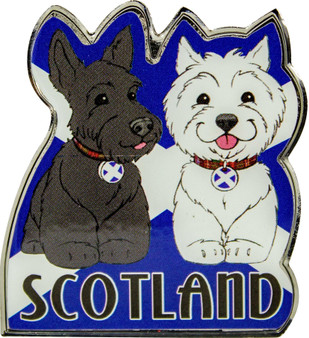 Scotland Fridge Magnet Scottie Dogs Black and White with Saltire Flag Design