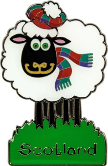 Sheep Fridge Magnet Scottish Traditional wearing Scarf and Tammy Hat