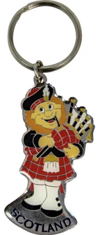 Scottish Souvenir Keyring Fun Piper Design multi colour on Brass Metal