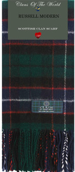Russell Modern Tartan Clan Scarf 100% Soft Lambswool