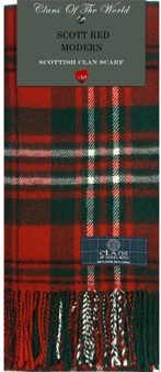 Scott Red Modern Tartan Clan Scarf 100% Soft Lambswool