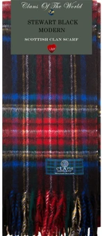 Stewart Black Modern Tartan Clan Scarf 100% Soft Lambswool