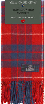 Hamilton Red Modern Tartan Clan Scarf 100% Soft Lambswool