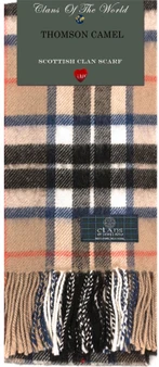 Thomson Camel Tartan Clan Scarf 100% Soft Lambswool