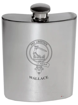 Wallace Family Crest 6oz Polished Pewter Kidney Flask