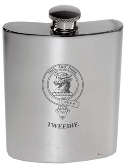 Tweedie Family Crest 6oz Polished Pewter Kidney Flask
