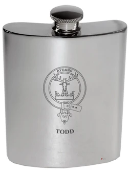 Todd Family Crest 6oz Polished Pewter Kidney Flask