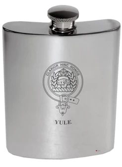Yule Family Crest 6oz Polished Pewter Kidney Flask