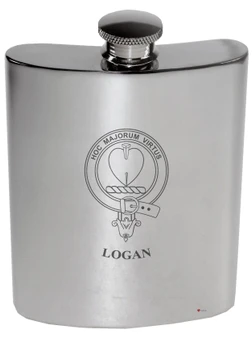 Logan Family Crest 6oz Polished Pewter Kidney Flask
