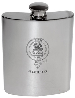 Hamilton Family Crest 6oz Polished Pewter Kidney Flask